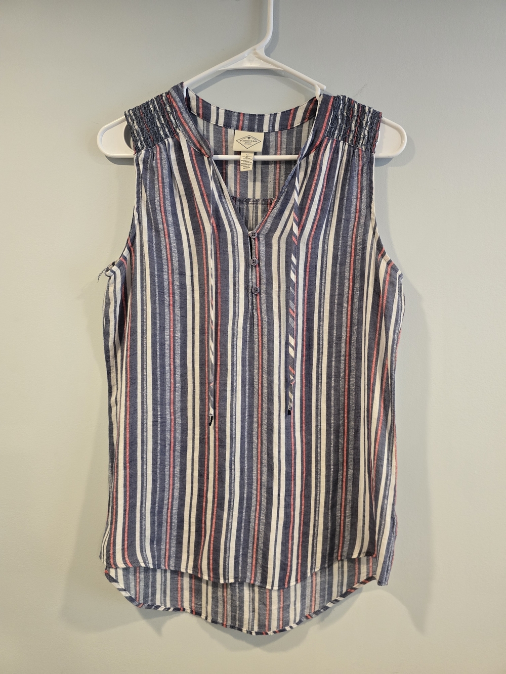 St. John's Bay Striped Sleeveless V-Neck Tank - Blue/White/Red